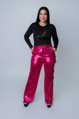 JULISSA SEQUIN CARGO PANTS