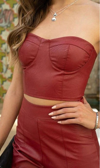 RED LEATHER BUSTIER
