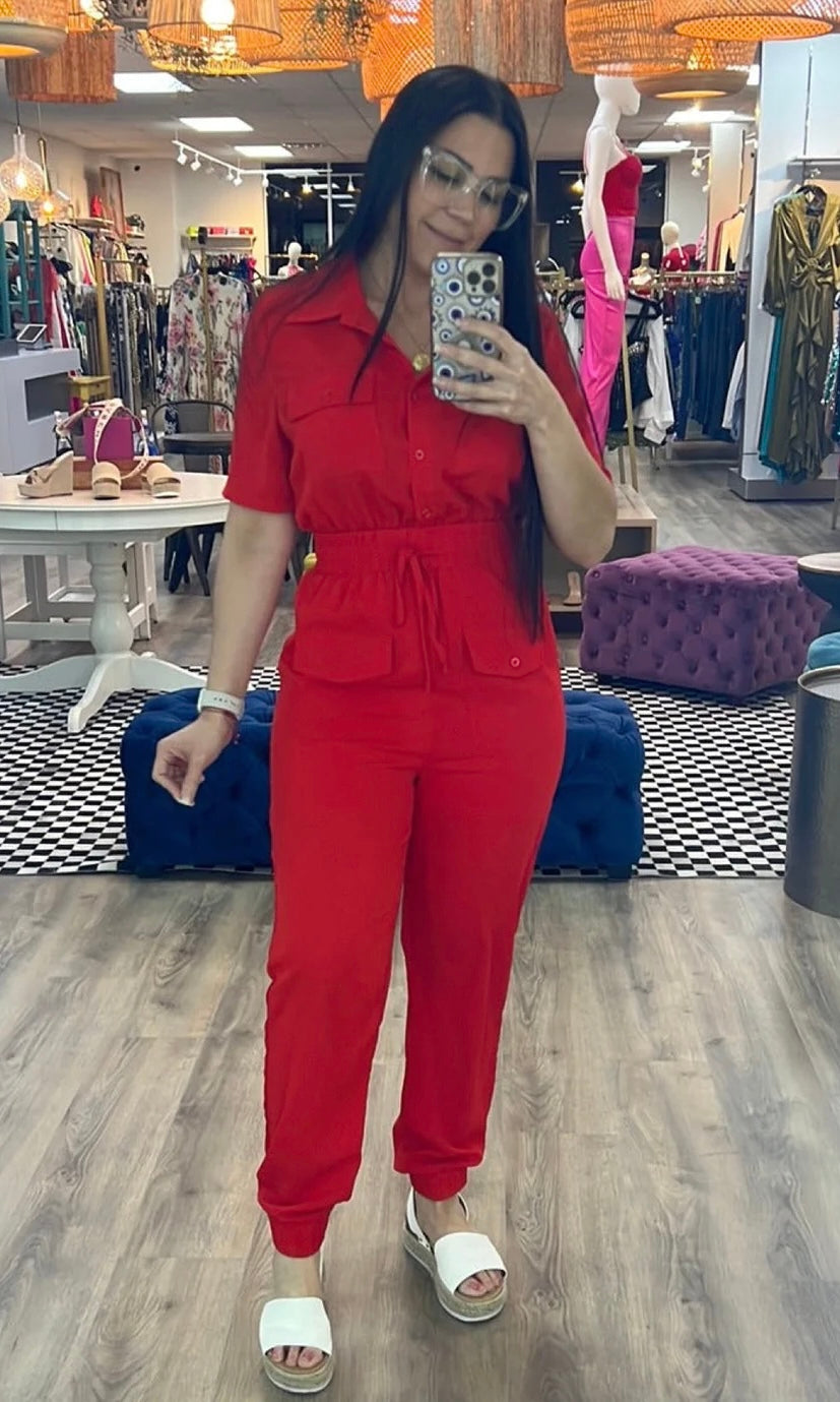 MARIANGEL CORAL RED JUMPSUIT