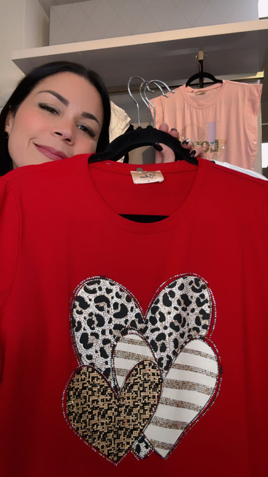 ANIMAL PRINT HEARTS T-SHIRT