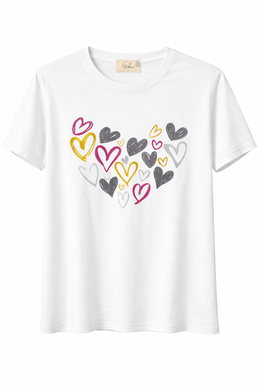HEARTS PRINT T-SHIRT