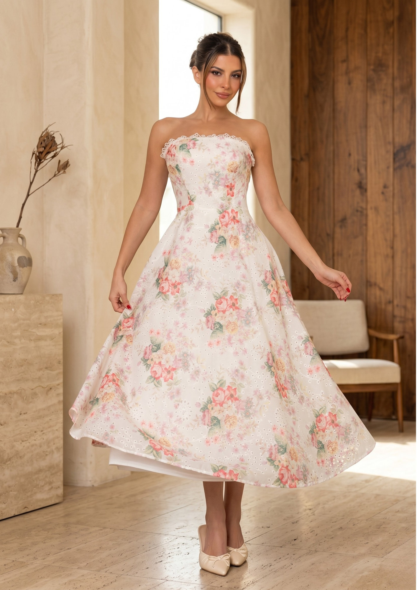sabina midi dress SABINA PRINT MIDI DRESS M / White
