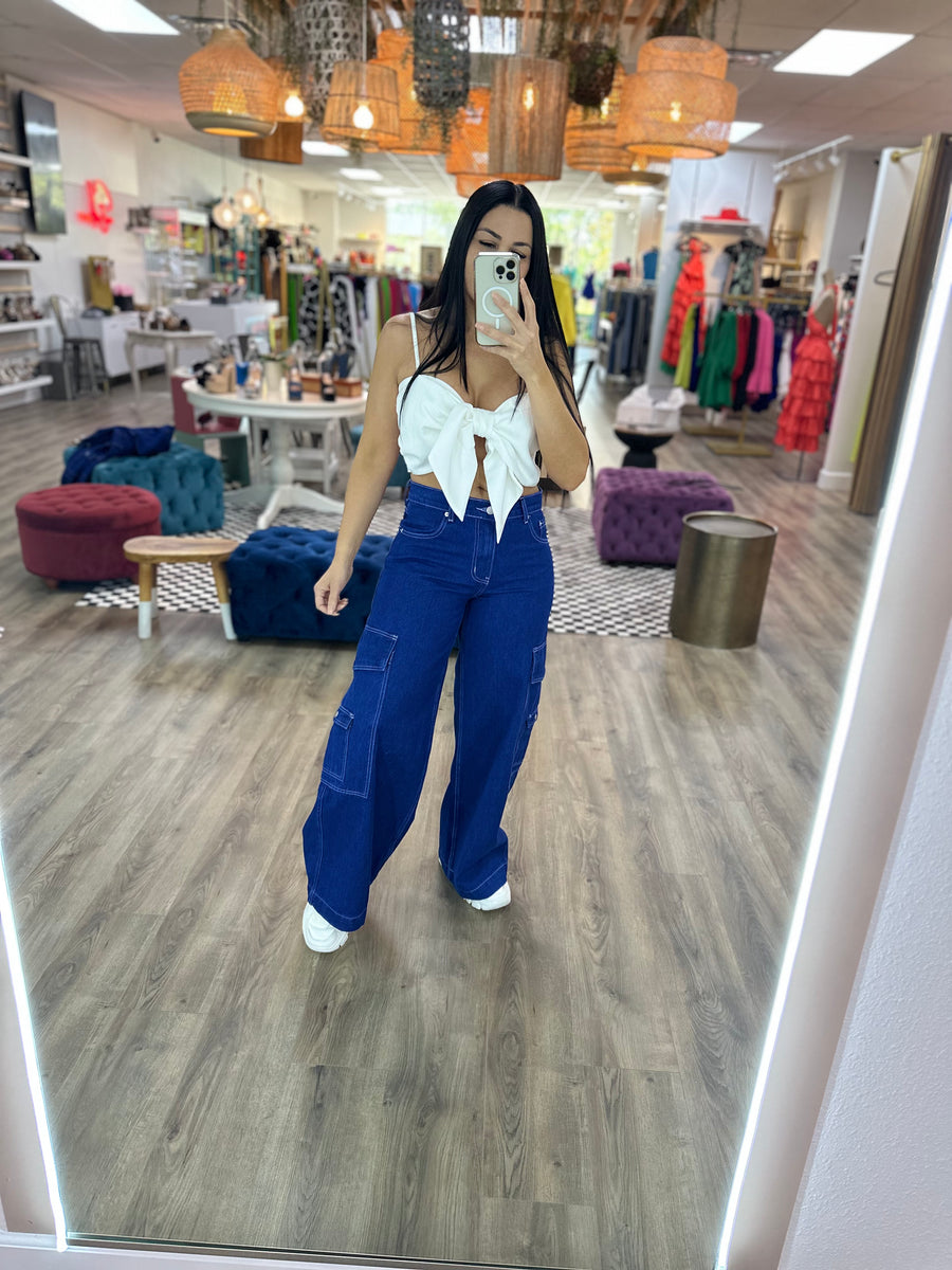 LISBETH BLUE DENIM CARGO PANTS